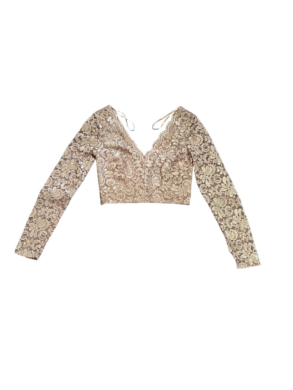 City Studio Champagne Lace V-Neck Long Sleeve Crop Top
